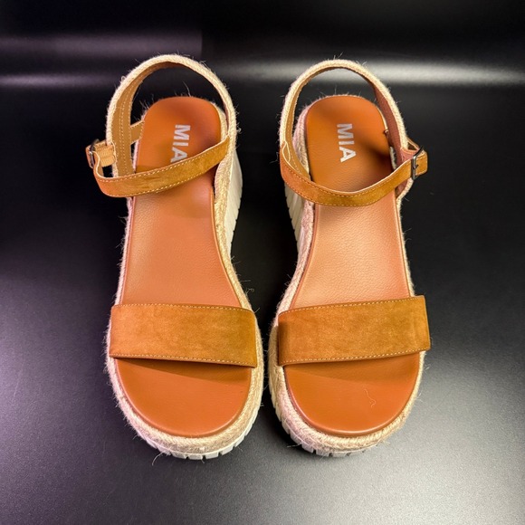 MIA Platform Espadrille Sandals Ankle Strap Tan‎ Brown Wedges Size 8.5 - Picture 3 of 5